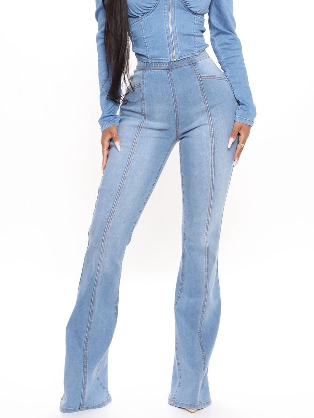 Light Blue High-Waist Flare Jeans